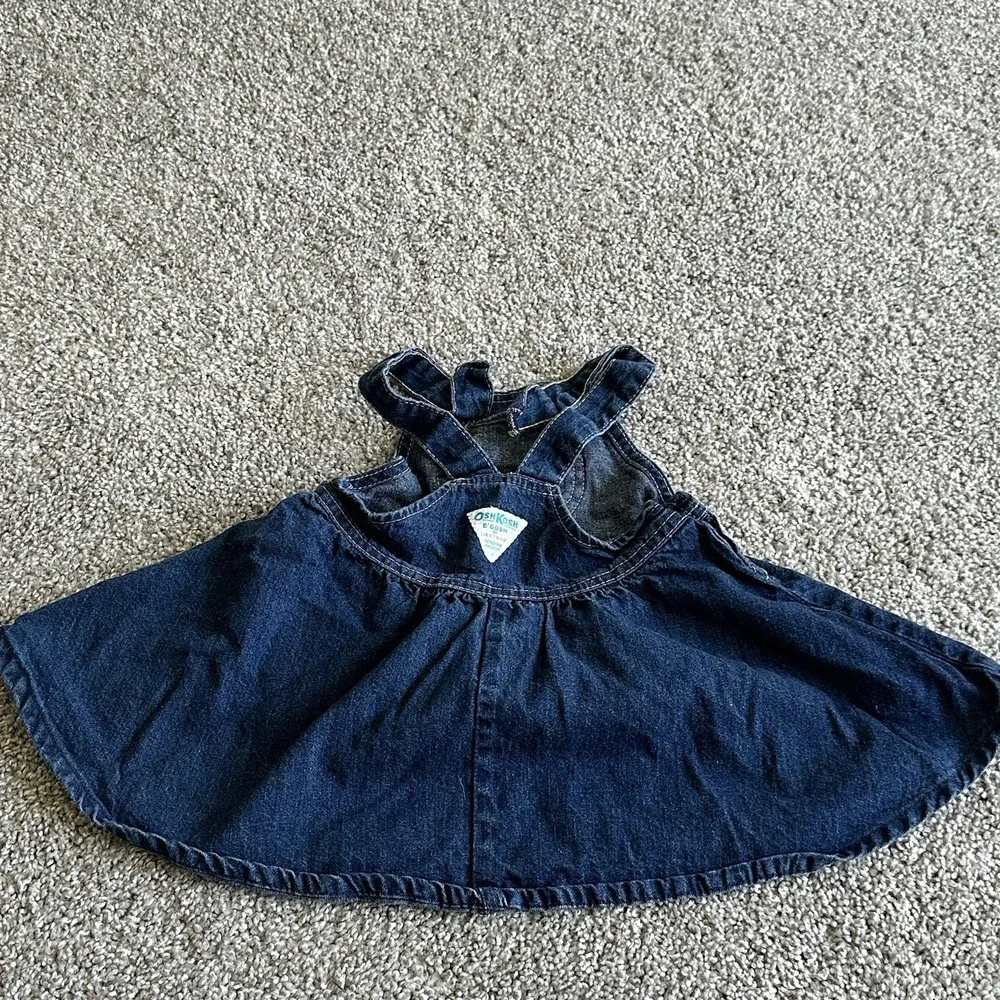 Vintage OshKosh Bgosh Denim Jumper‎ Dress Girls 2T USA Made Dark Wash Overalls